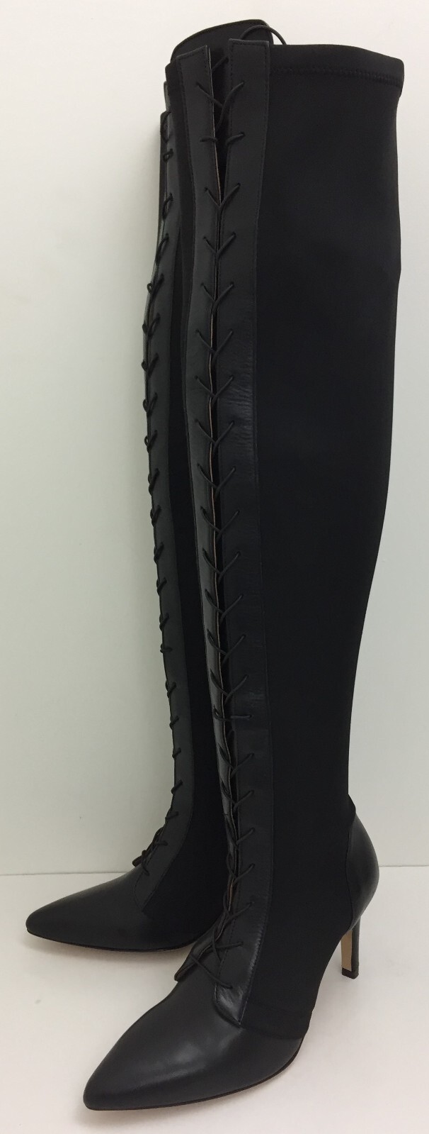 DUO Women's Over Knee Boots Black Elenor Side Zip Stiletto Heel Point