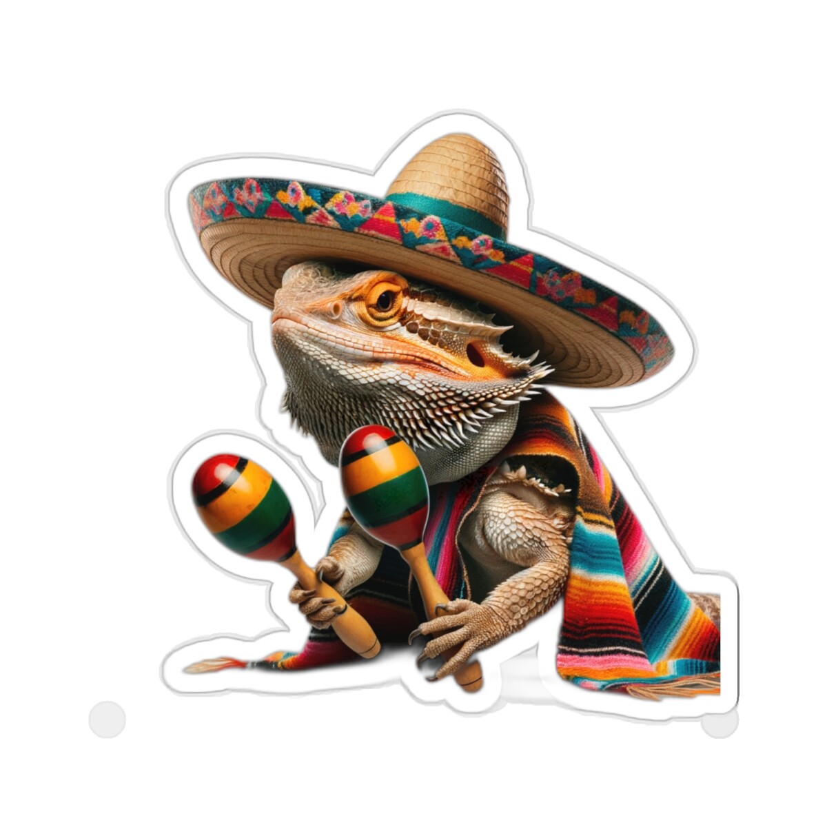 Animal Sticker Bearded Dragon Lizard Mexican Poncho Maracas 2x2