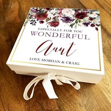 Aunt Purple Red Floral Personalised Square Keepsake Memory Hamper Gift Box