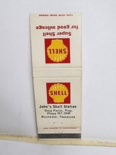 Vintage Matchbook Cover JOHN'S SHELL SERVICE STATION GASOLINE OIL GAS TENNESSEE