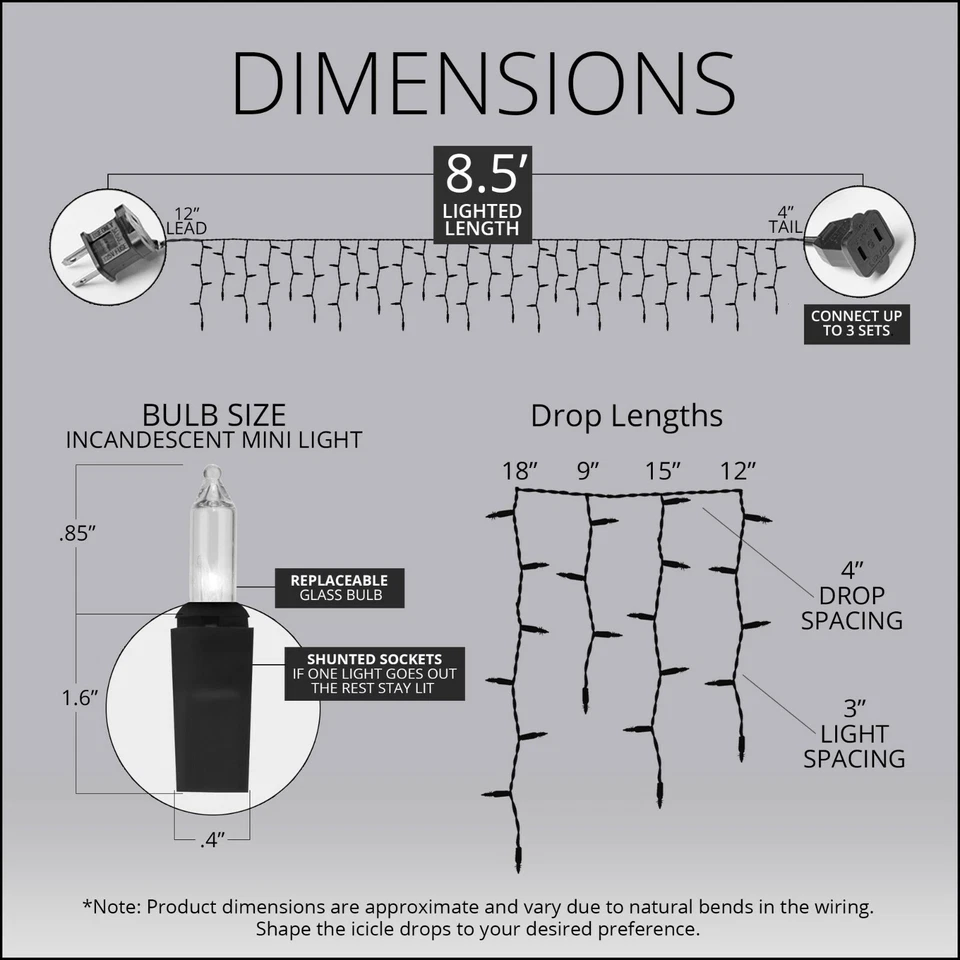 150 Icicle String Lights Indoor Outdoor Christmas Icicle Lights White Wire 8.5ft - Image 3 of 4