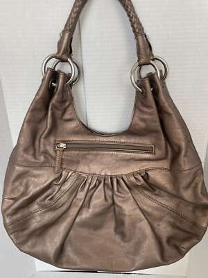 Carlo Dino Brown Copper Looking Bag Metallic / Purse With Braided Handle Pleats