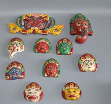 10x Maske Ganesha Shiva Hanuman Mahakala aus Nepal alte Handarbeit Pappmache #E5