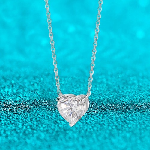 2ct/4ct Heart Real Moissanite Pendant for Women 18K White Gold Plated Necklace