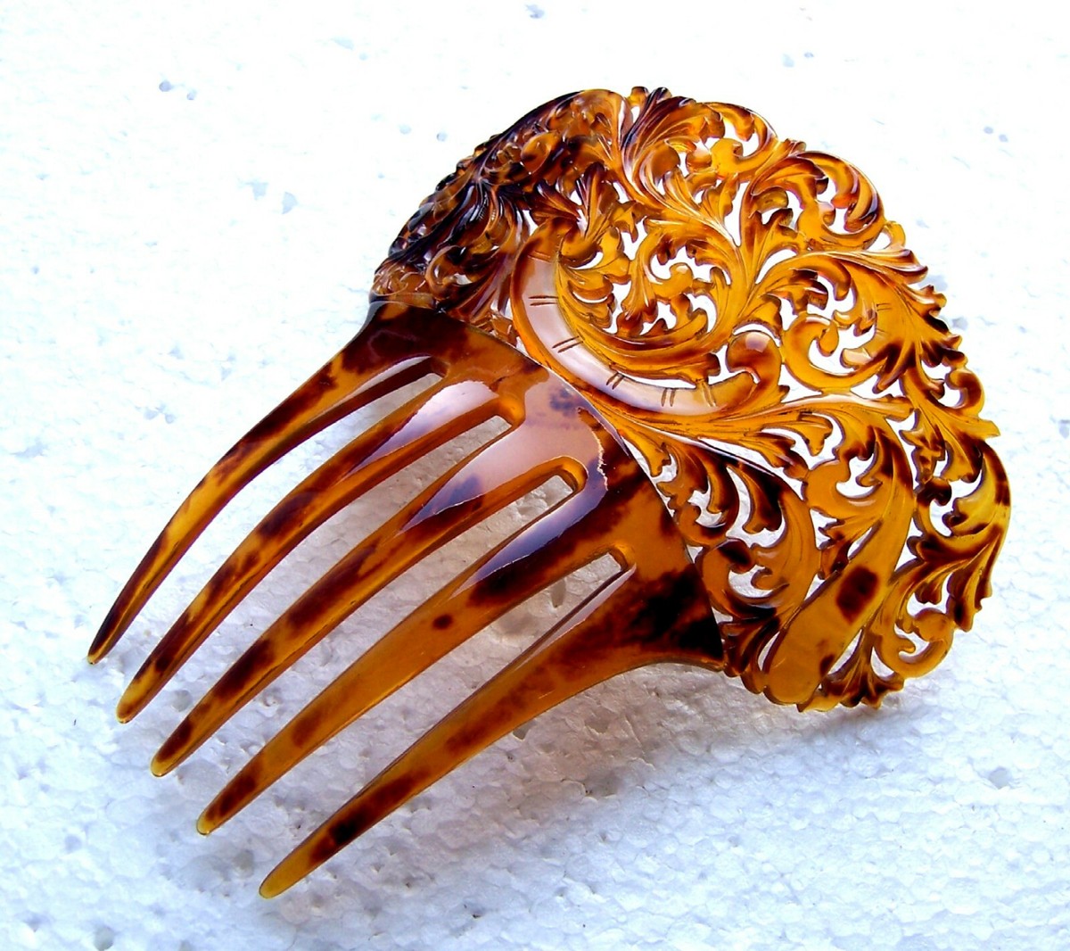 Vintage Tortoise Hair Comb w Antique Brass Floral Ornament Art Deco Victoriana s-l1200.jpg main image 3