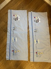 Poterie grange enfant cantonnière RYDER TRAIN ANIMAUX bleu blanc bande rideau 44x18