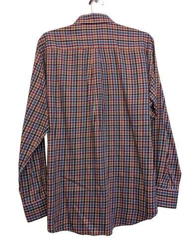Peter Millar Cotton Long Sleeve Button Down Plaid Men's Shirt Red Brown Orange L - Picture 3 of 8