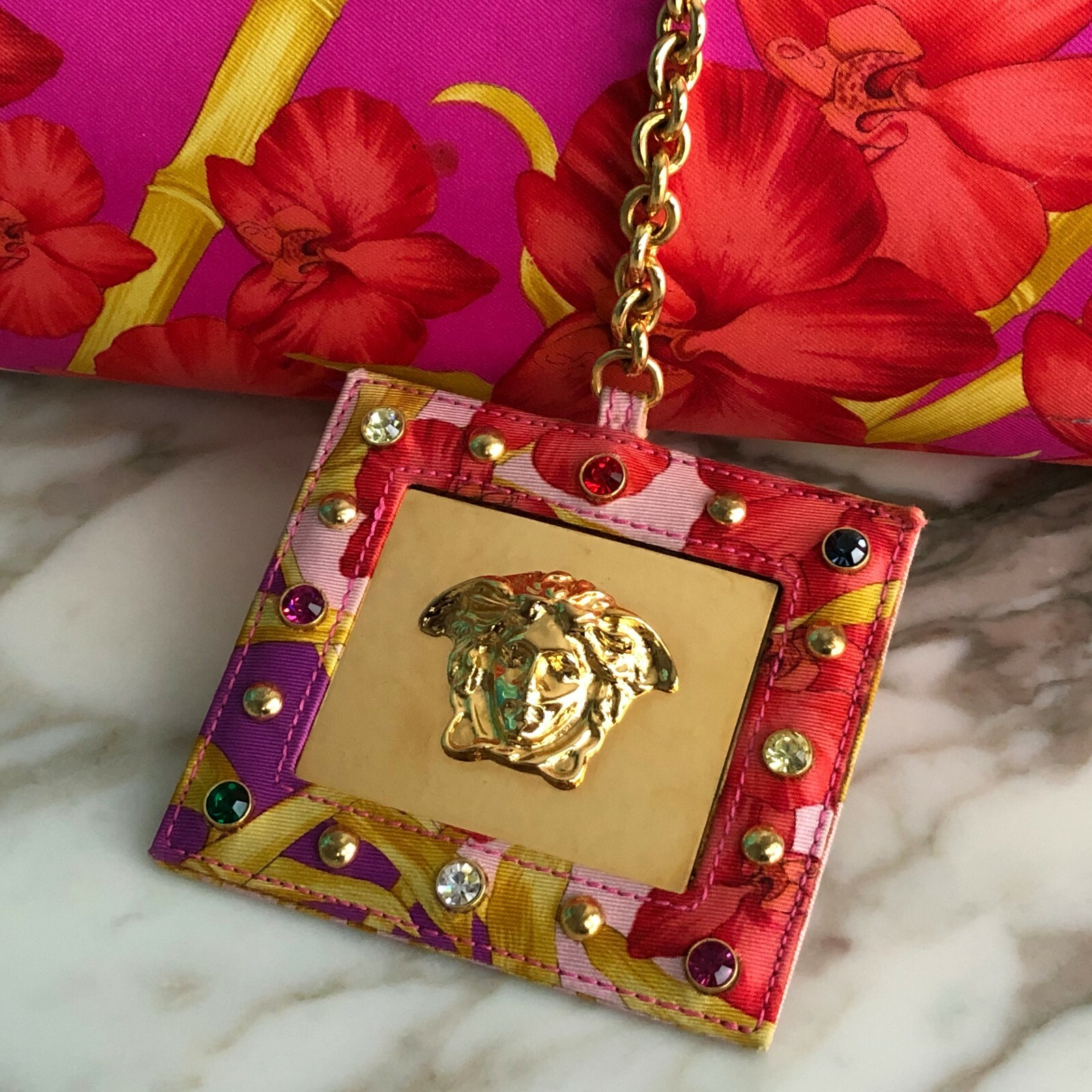 GIANNI VERSACE Floral Silk Clutch Bag w/ Mirror Medusa Head from S/S 2000 image 8