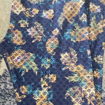 Legging Femme LuLaRoe Tall & Curvy - Motif Floral Bleu Multicolore - Taille T&C