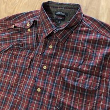 Vintage Tommy Jeans Button Down Shirt Men's 2XL Red Blue Plaid Double Pocket