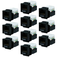 10 Pcs Cat5E RJ45 Toolless Keystone Jack Ethernet LAN Network Solid Cable Black