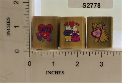 Noteworthy Wood Block Stamp Lot Valentine Bear Couple, Love, Be Mine Cat VA0639