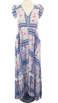 Jaase Maxikleid Blumenmuster böhmisch Zigeuner Knopfleiste asymmetrisch Maiolica Größe XS