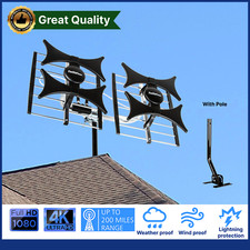 HDTV Antenna 200 Mile Amplified 4K 1080P UHF VHF Indoor Outdoor FM  Cable/Pole