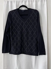 Tommy Hilfiger Women's Navy Diamond Pattern Embellished Sweater Size L (W60311)