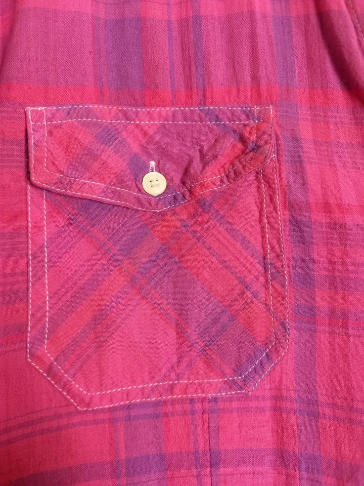 Store Twenty One pink purple plaid pockets short sleeve cotton shirt sz 20 - Image 2 of 4