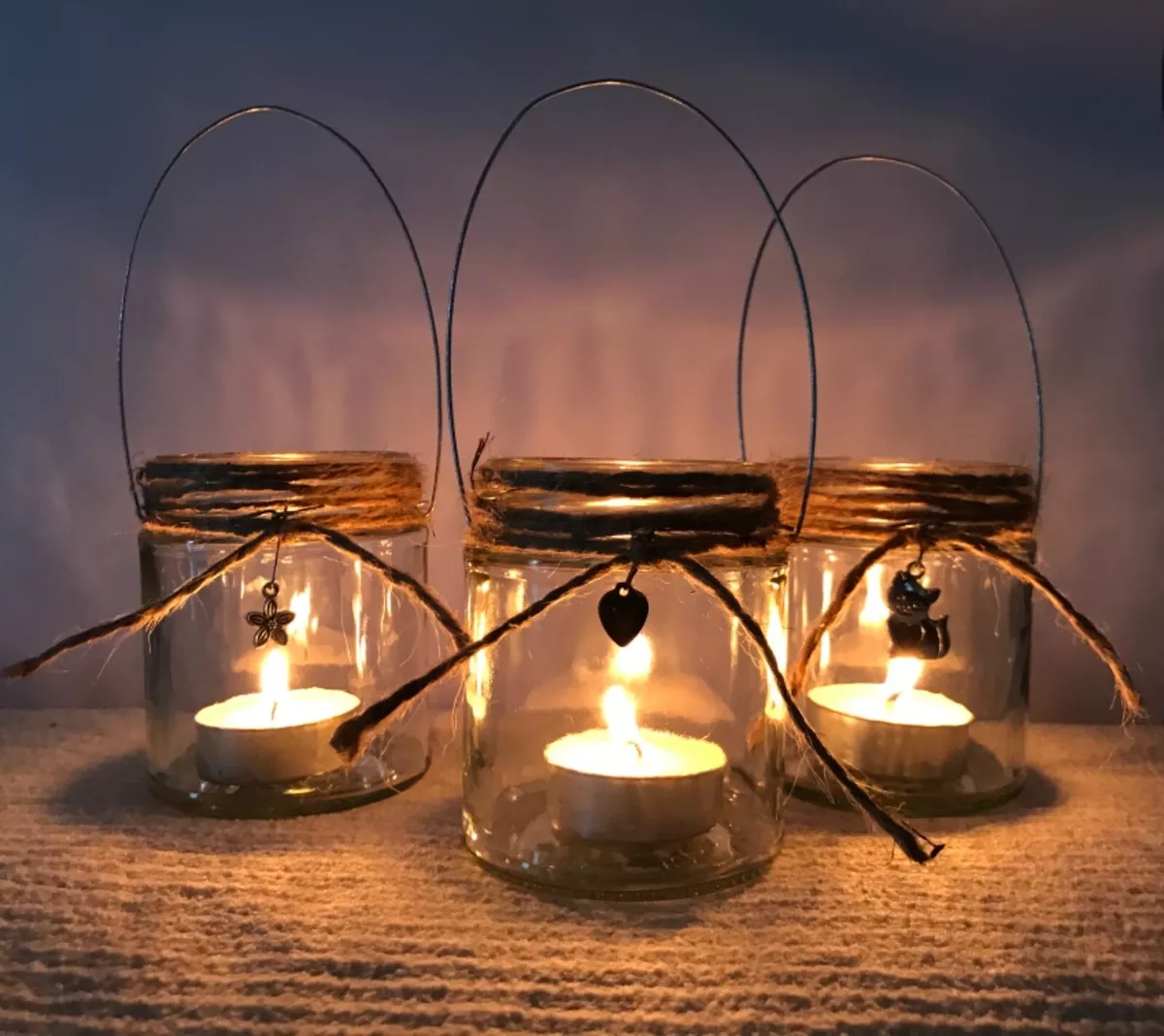 Hanging glass jar small lanterns candle holder rustic twine charm wedding  gift