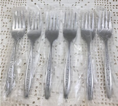 Lot of 6 Customcraft Stainless Taiwan CUS5 Salad Forks 6'' Floral Textured