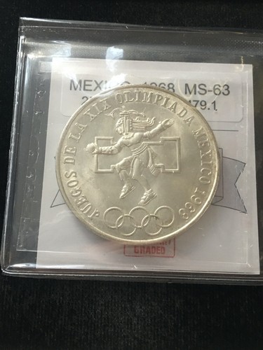 1968 Mexico ; 25 Pesos Olympic, Coin Mart Graded**MS-63** KM# 479.1