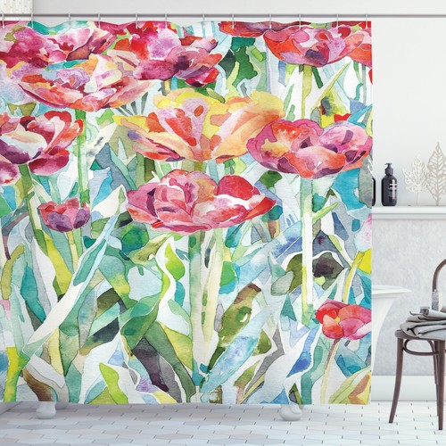 Shower Curtain Flowers Watercolor Painting Effect Spring 84 Inches Extra Long