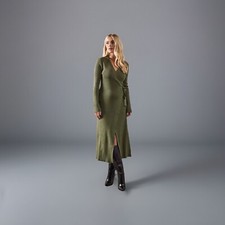 👉Wallis Khaki Knitted🧶Dress Womens❤️Casual Dresses💐