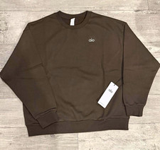 ALO Women s Brown Logo Crew Neck Pullover Fleece Cotton Sweatshirt Large