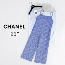 Brand New CHANEL Pearl Strap Tweed Jumpsuit Blue White Size 38 2023 SR2052