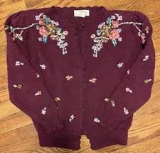 Granny Cottagecore VTG Petite Illustrations Cardigan Sweater S burgundy Floral