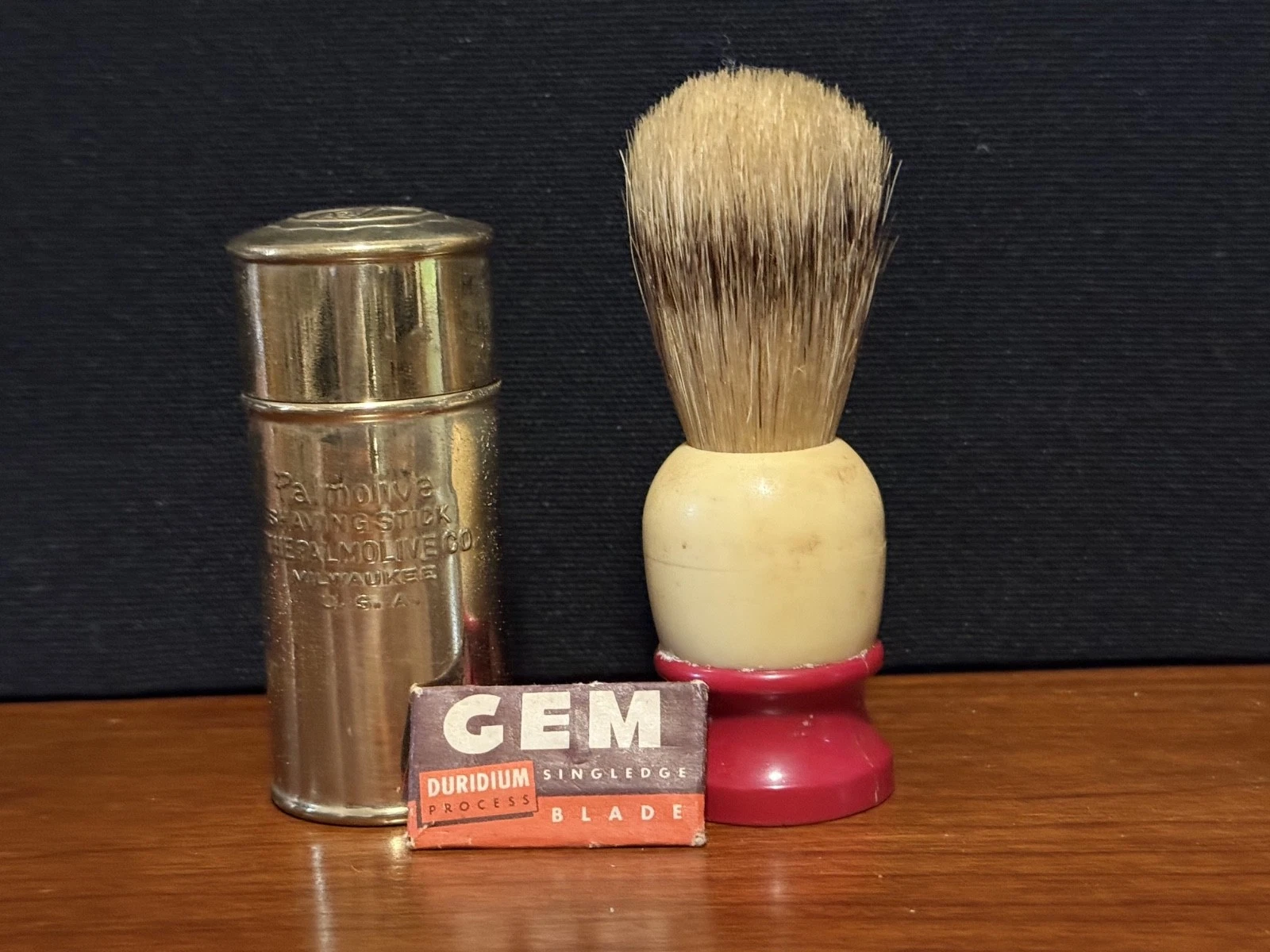 Vintage Shaving LOT Gem Razors + Badger Bristle Brush + Palmolive Shaving Stick