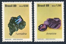 Brazil 2198-2199,hinged.Michel 2312-2313. Minerals 1989.Tourmaline,Amethyst.