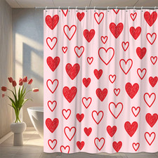 Charming Red Heart Shower Curtain for Kids Bathroom Decor 260123