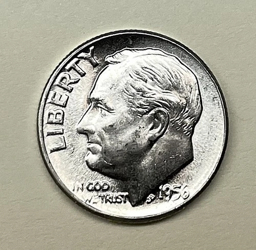 1956-P 10c SILVER Roosevelt Dime. Bright BU, Nice Strike  (R025)