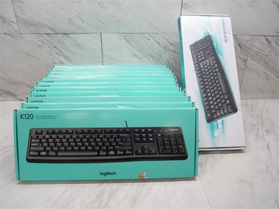Lot of 12 NEW SEALED BOX LOGITECH K120 USB BLACK WIRED KEYBOARDS BLACK!