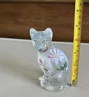 Fenton Opalescent Stylized Cat Opalescent Hand Painted 5" Signed Vintage Flowers
