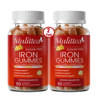 2Pack Iron Gummies with Zinc & B Vitamins Energy Support for Iron Deficiency
