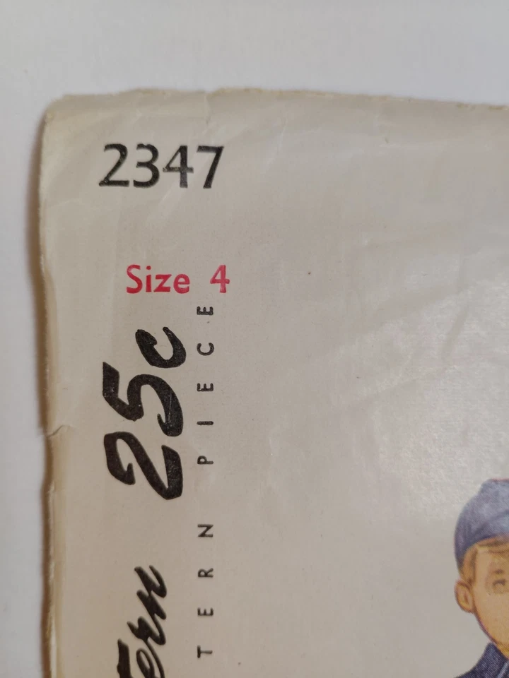 Simplicity 2347 Coat Cap Hat Sewing Pattern Boys 4 4T VTG 50s Long Church Formal - Image 2 of 4