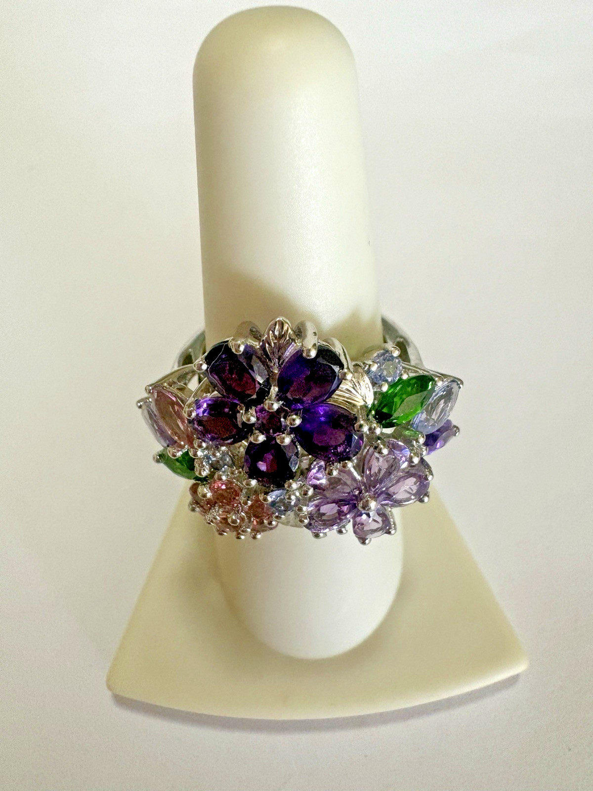 Multi Stone Amethyst Flower Cluster Cocktail Ring… - image 4