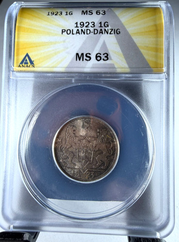 1923 Danzig 1 One Gulden, Silver, KM# 145, ANACS MS 63