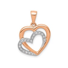 14k Rose Gold Double Heart Pendant Necklace White Gold Cubic Zirconia Anniversar