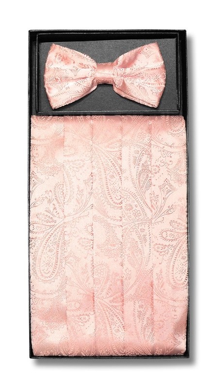 Cumberbund & BowTie PEACH Color PAISLEY Design Men's Cummerbund Bow Tie Set