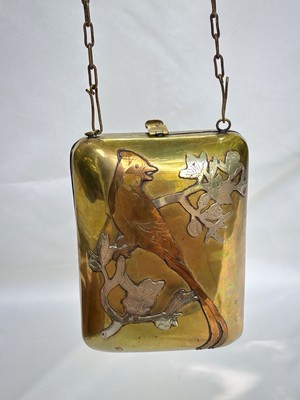 Vintage Mexican Mixed Metal Purse w/Bird &Floral Inlay