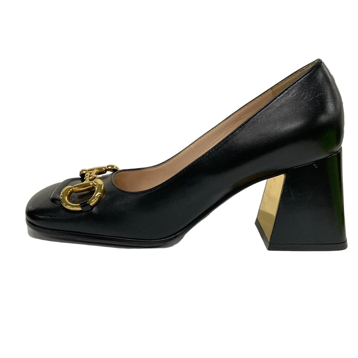 Auth GUCCI Escarpins femme mi talon avec mors de cheval 643886 cuir noir   Escarpins