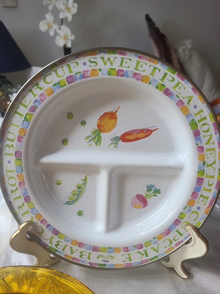 1 Plato Infantil Esmaltado Mckenzie Childs y 2 Tiara Indiana Vidrio Ámbar Div Plato Foto 3 de 4