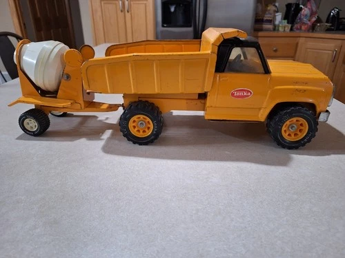 Tonka Orange Dodge Dump Truck & Cement Mixer Trailer Vintage 1975