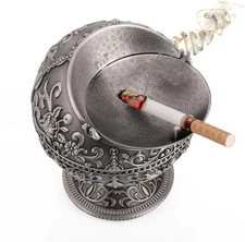 Vintage Windproof Ashtray with Lid Tabletop Portable Cigarette Ashtray for Ou...