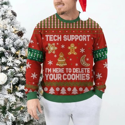 Funny Tech Support I'm Here To Delete Your Cookies Ugly Christmas Sweater