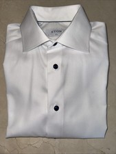 ETON MENS WHITE PREMIUM COTTON SLIM-FIT DRESS SHIRT SIZE 14.5/33-34 250