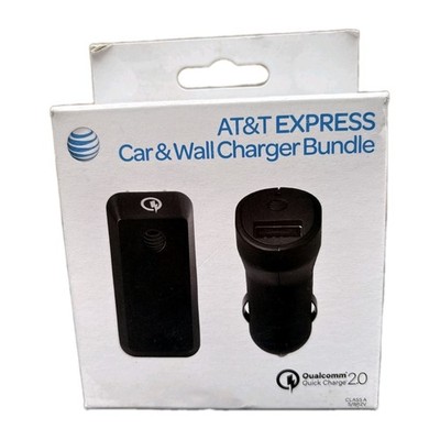 AT&T Quick Charge 2.0 Qualcomm Car and Wall Charger Bundle USB-A Fast Charge