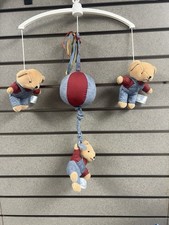 Vintage Blue Jean Teddy Musical Crib Mobile Brahms' Lullaby Bear