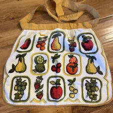 Vintage 1970's Fruit And Vegetable Terry Cloth Apron MCM Harvest Gold